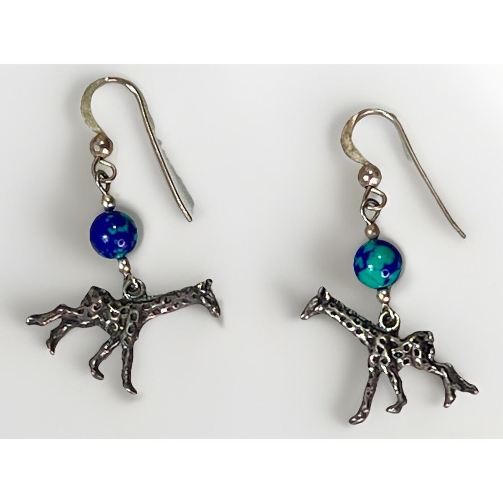 Sterling Silver Assorted Exotic Animal Charms Blue Beads Necklace & Earrings Set - Picture 6 of 16